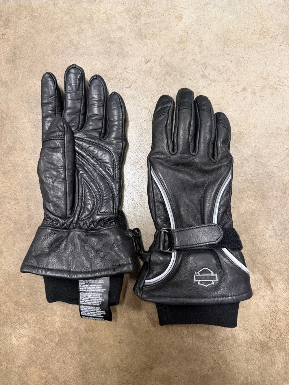 Harley-Davidson Black Leather Motorcycle Gloves with Reflective Trim